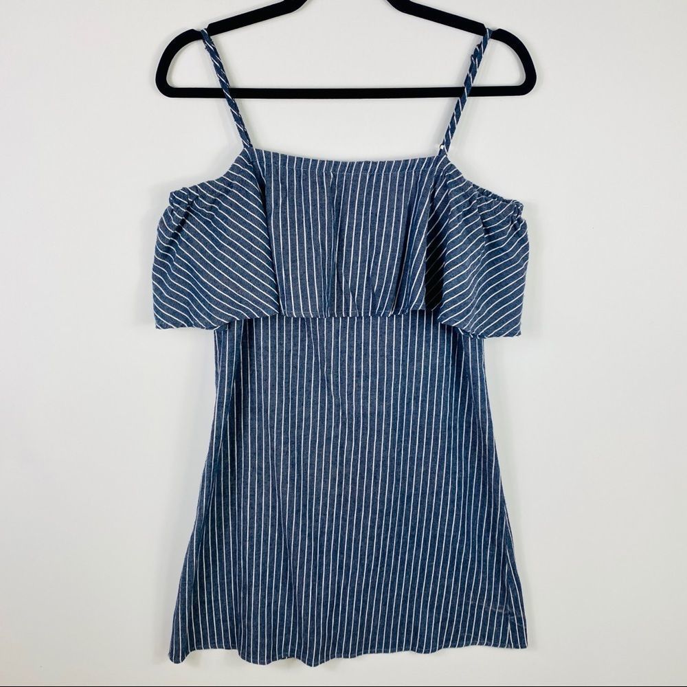 Brigitte Bailey Blue/White striped Ruffle Mini dress, S